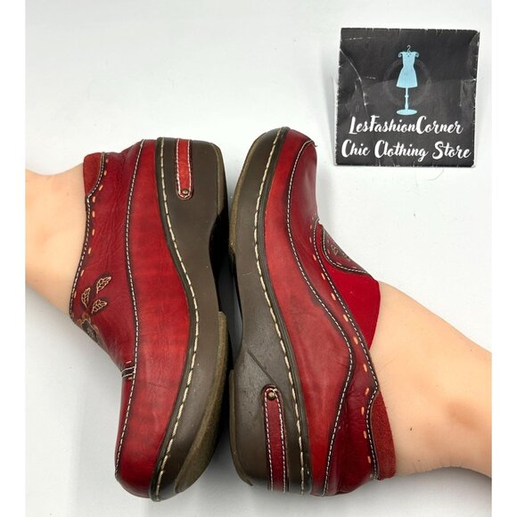 Spring Step L'artiste Women's Red Leather Burbank Slip-On Clogs Sz 7.5 (38) 3113 - Picture 10 of 16